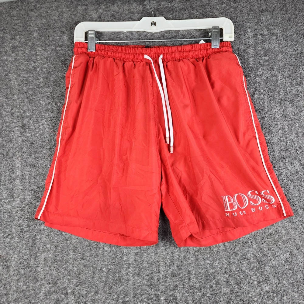 Hugo Boss Swim Trunks Mens Medium Red Starfish BM Logo Drawstring Athletic